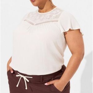 🆕 Washable Crinkle Gauze Flutter Sleeve Lace Mix Top 3 3X 22 24 NWT Torrid New!